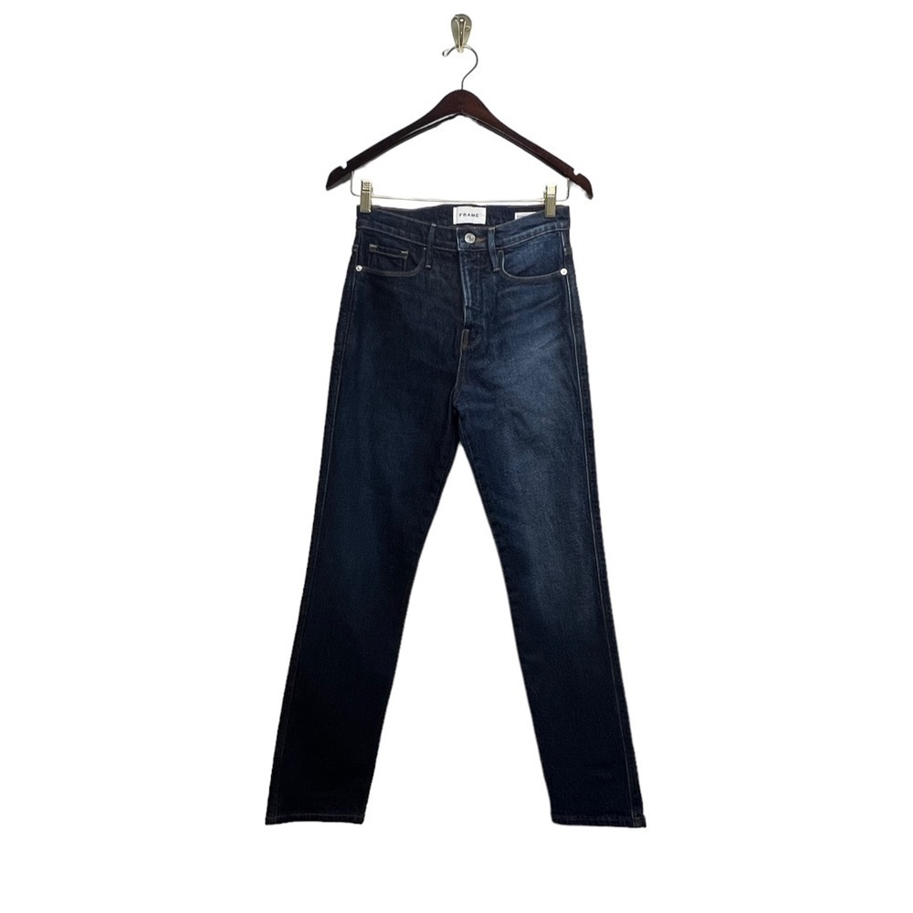 FRAME Blue Le Sylvie Slender Indigo Combo Straight Jean 25 - Picture 4 of 12